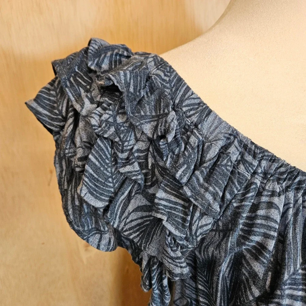 Blue Uncle Frank Tropical Palm Leaf Print Ruffle Sleeve Dress Size XS‎